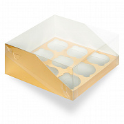 купить Коробка под капкейки с пластиковой крышкой 235*235*100 мм (9) (золото) 040575  в интернет-магазине